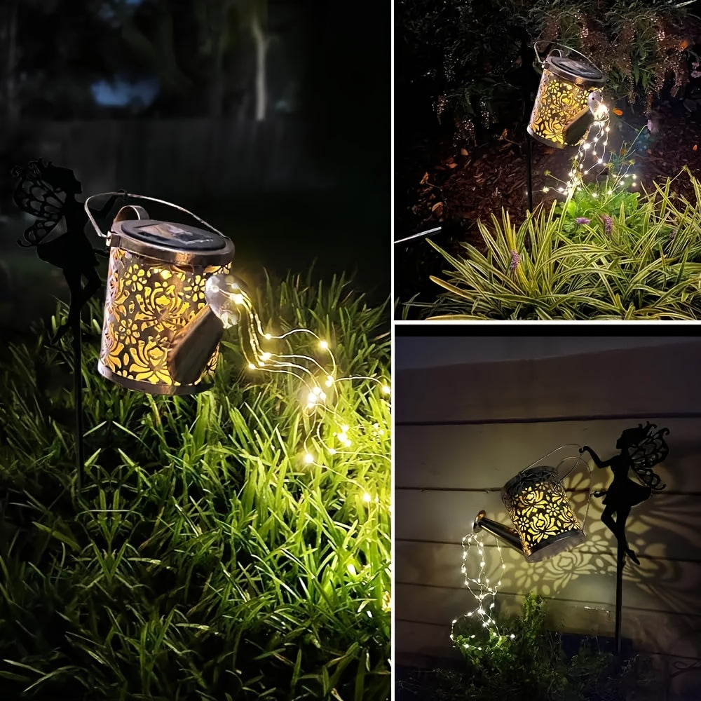 Sun lamp watering can with fairy light – angel design, waterfall garland & automatic sensor