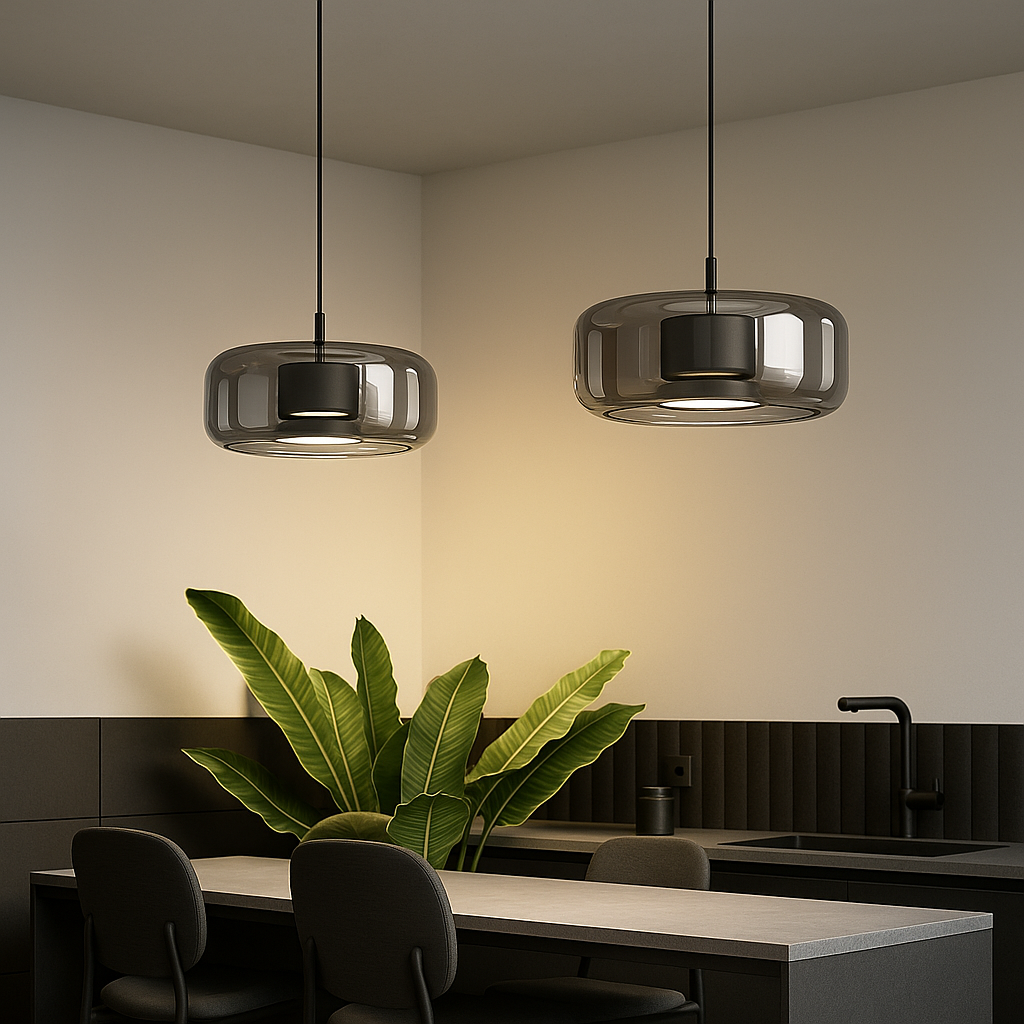 Sleek chic pendant lamp with glass shade
