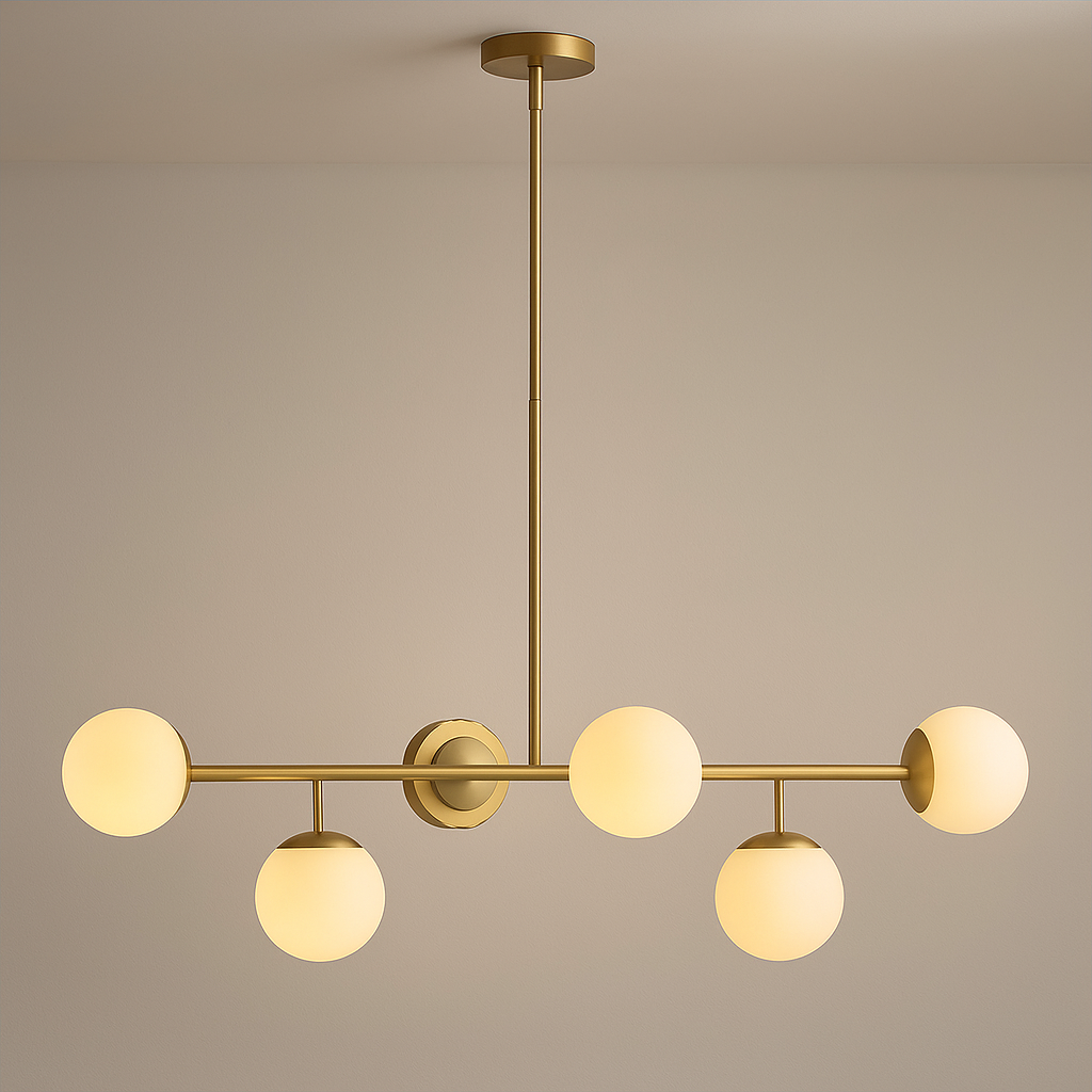 Pendant lamp with six bulbs and metal accents