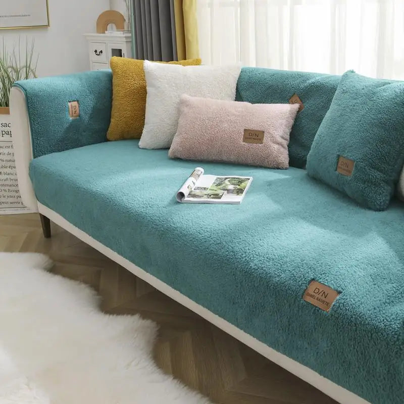 Gentle Moisture-Resistant Sofa Cover Warm Sherpa Fleece with Non-Slip Backing
