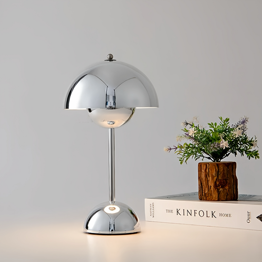 LED Chrome Table Lamp Wireless Rechargeable Light with Touch Dimmer