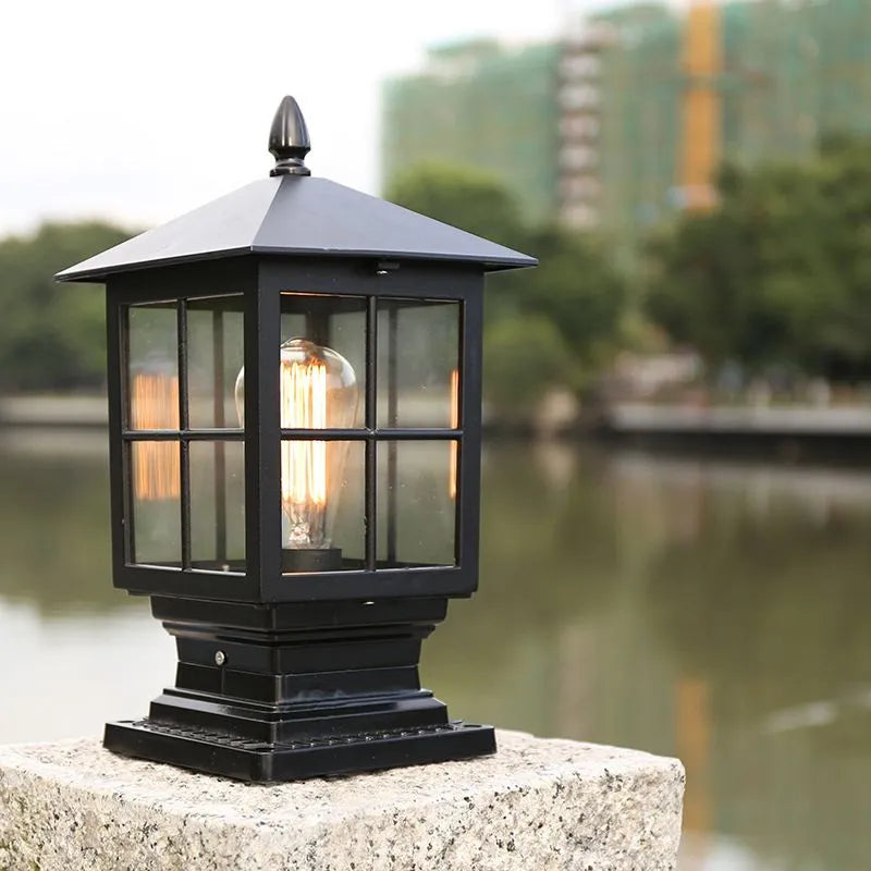 Outdoor Lantern Black Metal Pillar Light