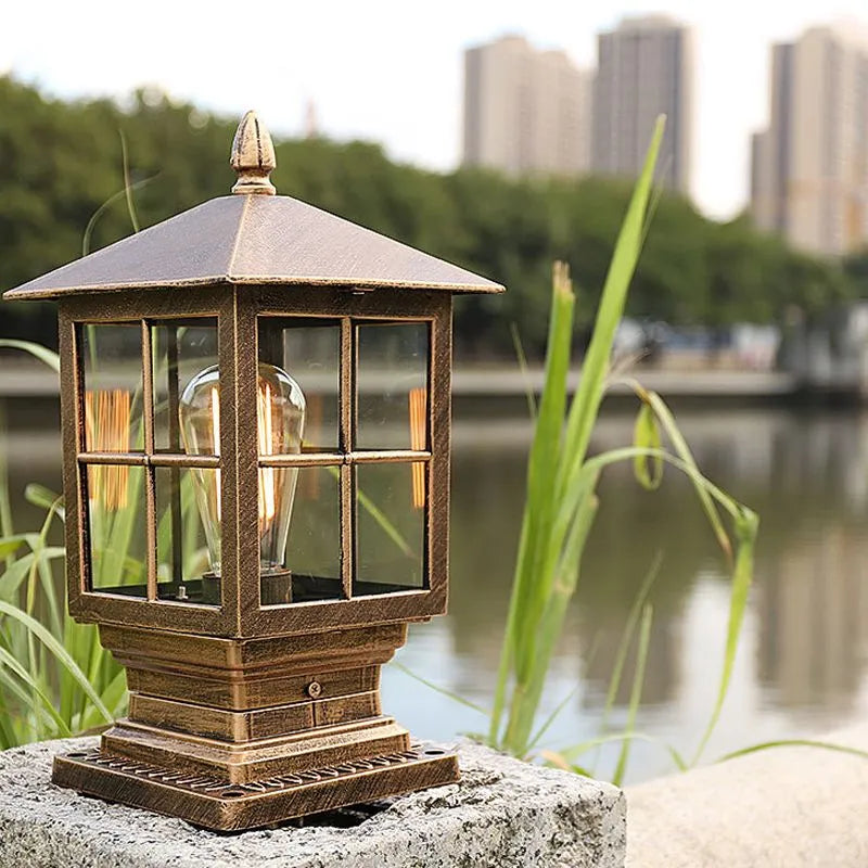 Outdoor Lantern Black Metal Pillar Light