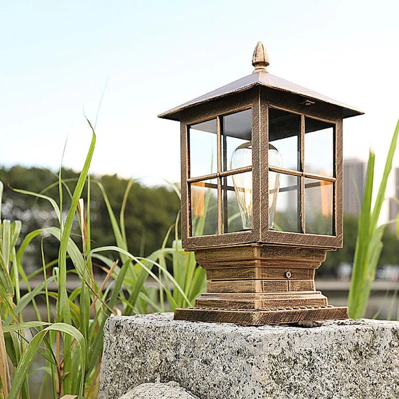 Outdoor Lantern Black Metal Pillar Light