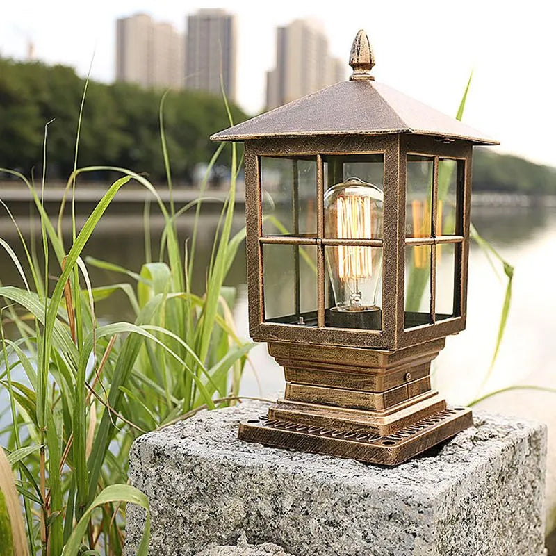 Outdoor Lantern Black Metal Pillar Light