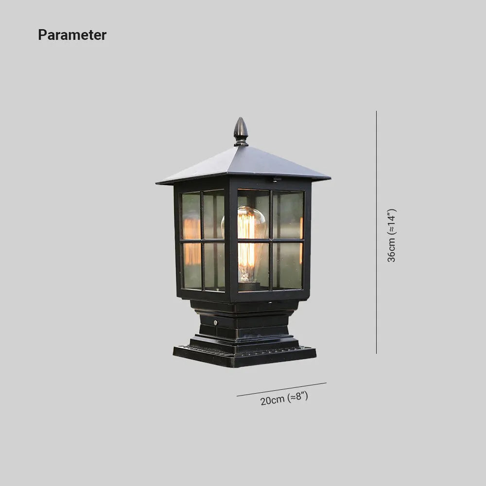 Outdoor Lantern Black Metal Pillar Light