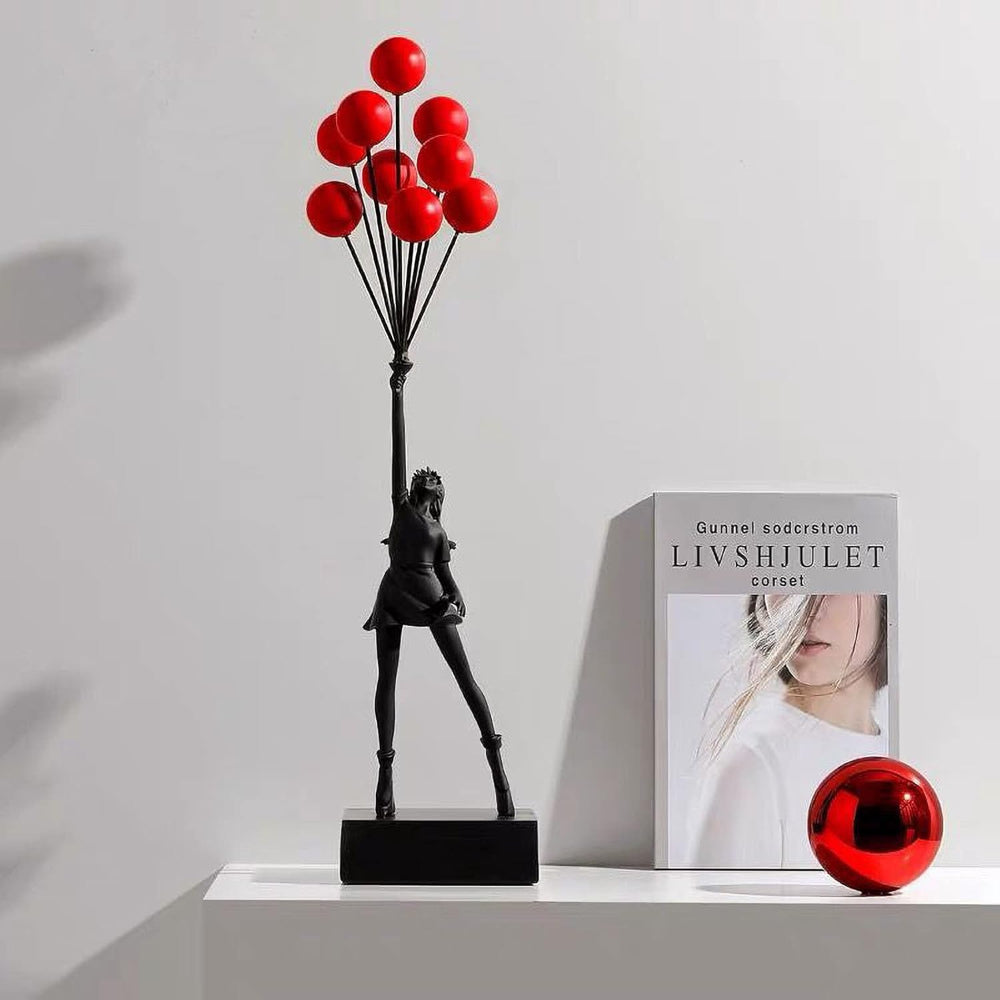 Girl Sculpture with Balloon Modern Resin Art Statue for Home Décor