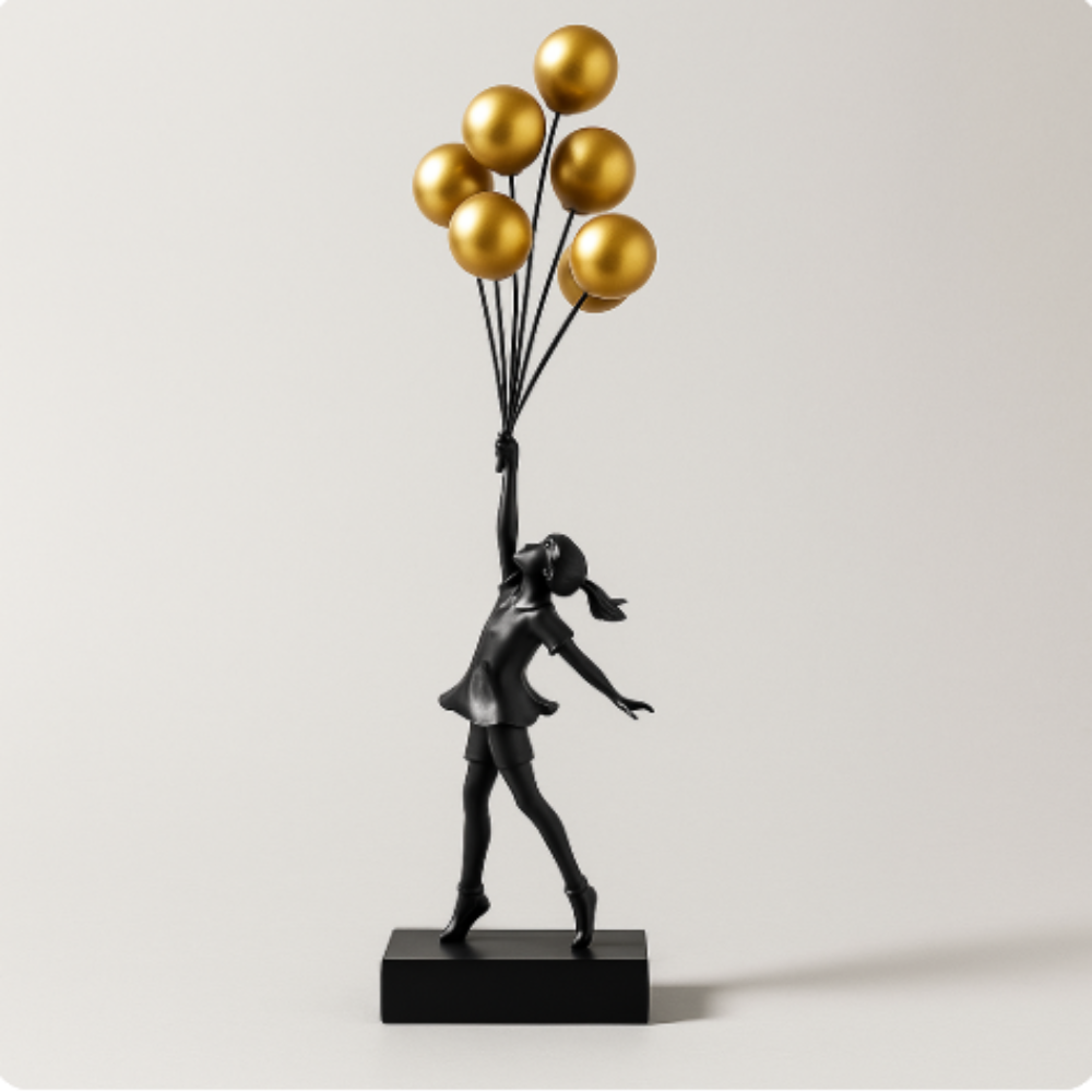 Girl Sculpture with Balloon Modern Resin Art Statue for Home Décor
