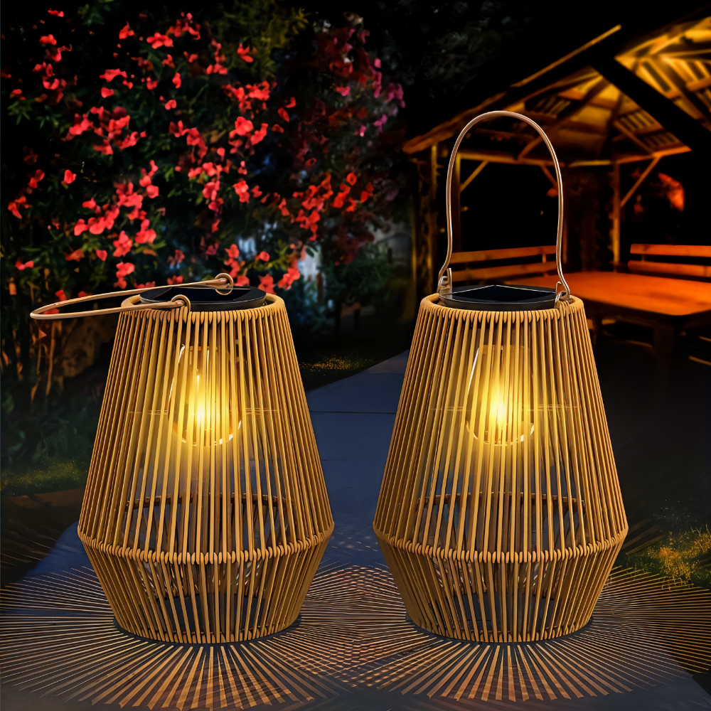 Solar-Powered Outdoor Light Rustic Wicker Design for Patio & Balcony