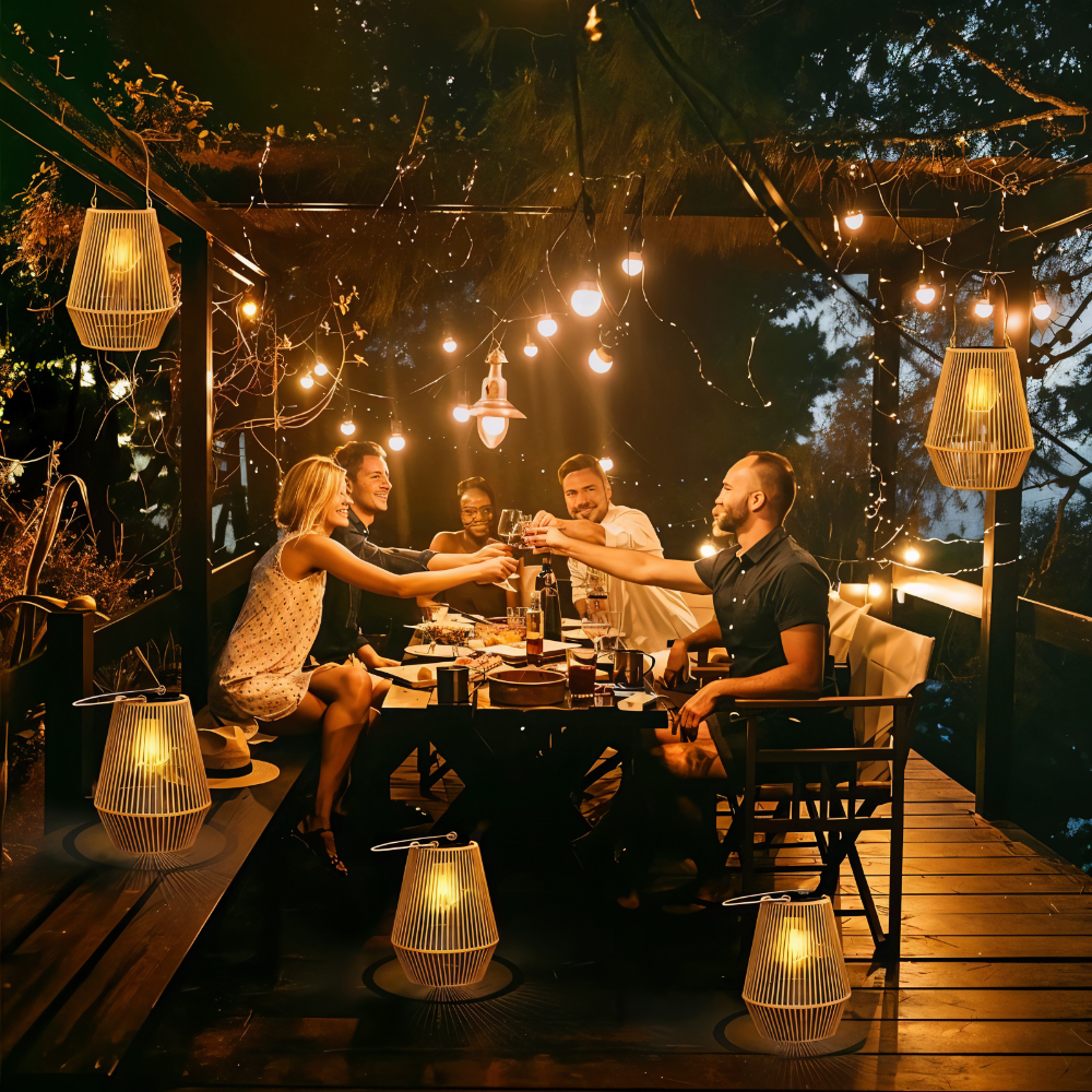 Solar-Powered Outdoor Light Rustic Wicker Design for Patio & Balcony