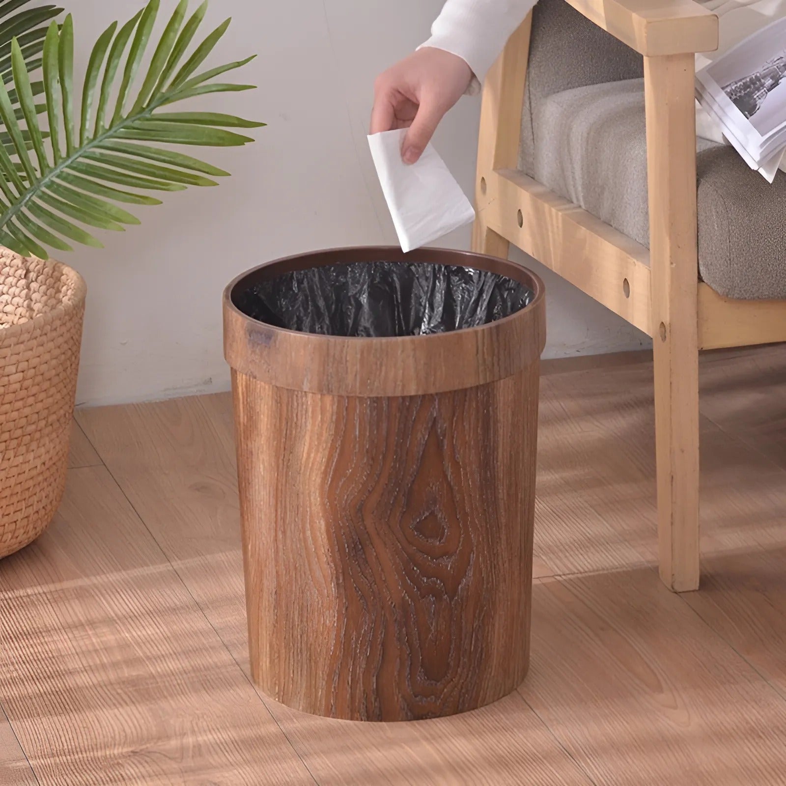 Nordic Minimalist Wooden Modern Trash Can for Home or Office