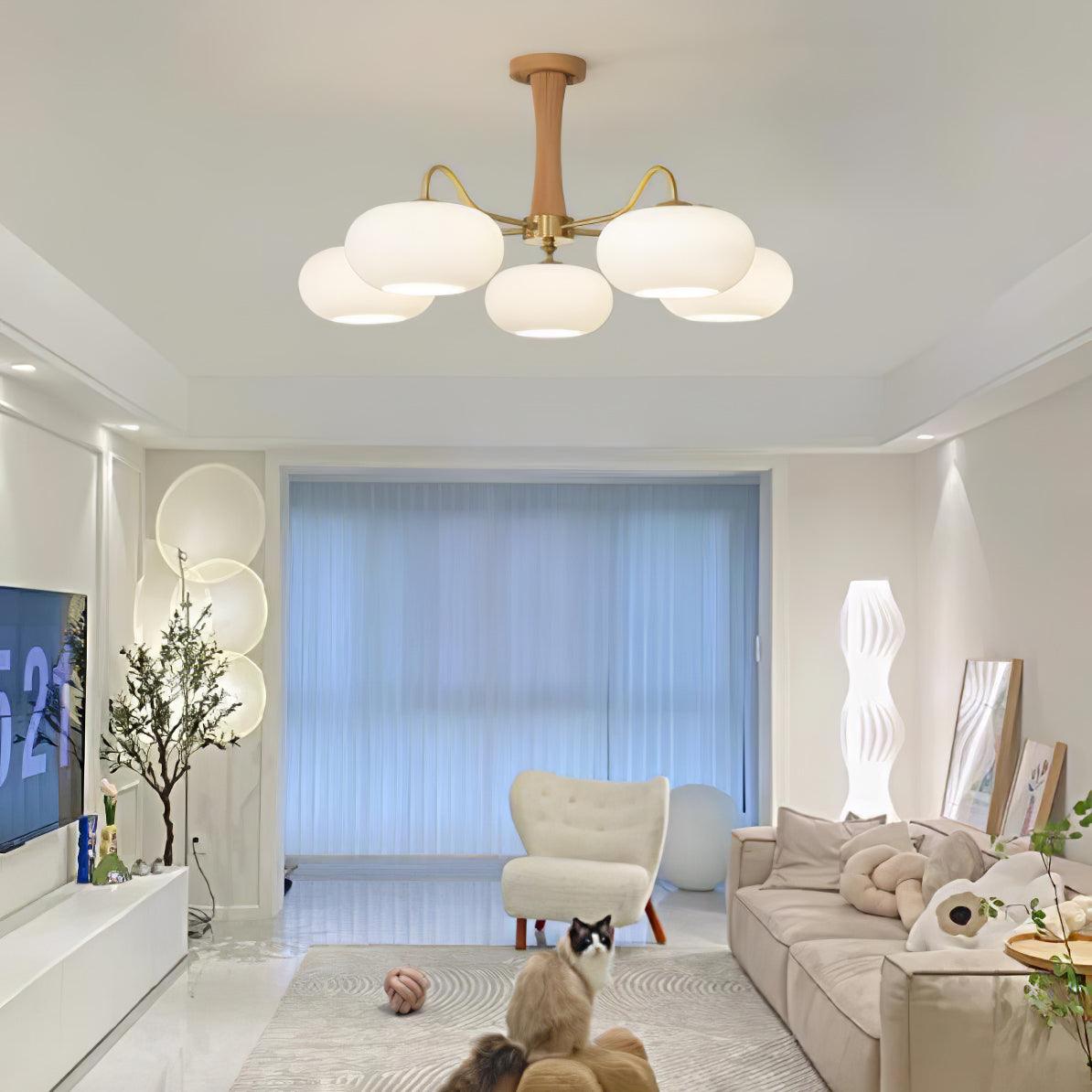 Candy Brass Wooden Persimmon Mid-Century Retro Glass Chandeliers
