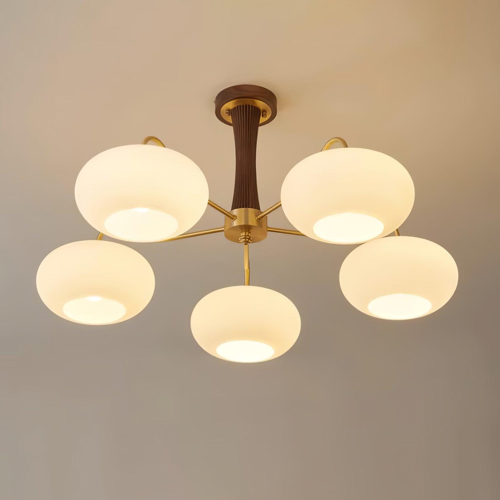 Candy Brass Wooden Persimmon Mid-Century Retro Glass Chandeliers
