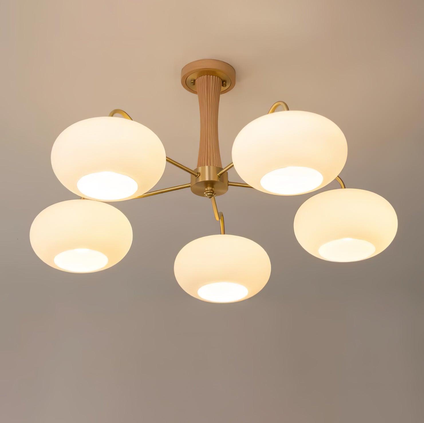 Candy Brass Wooden Persimmon Mid-Century Retro Glass Chandeliers