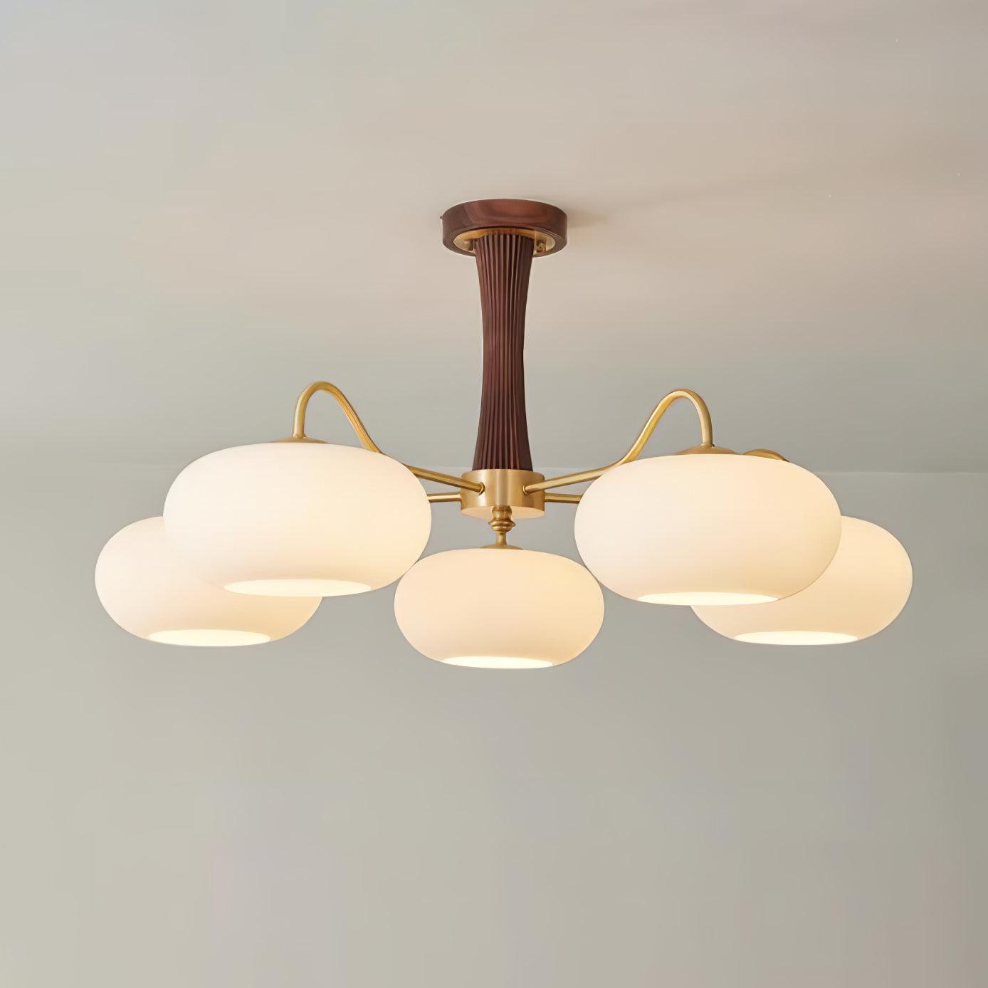 Candy Brass Wooden Persimmon Mid-Century Retro Glass Chandeliers