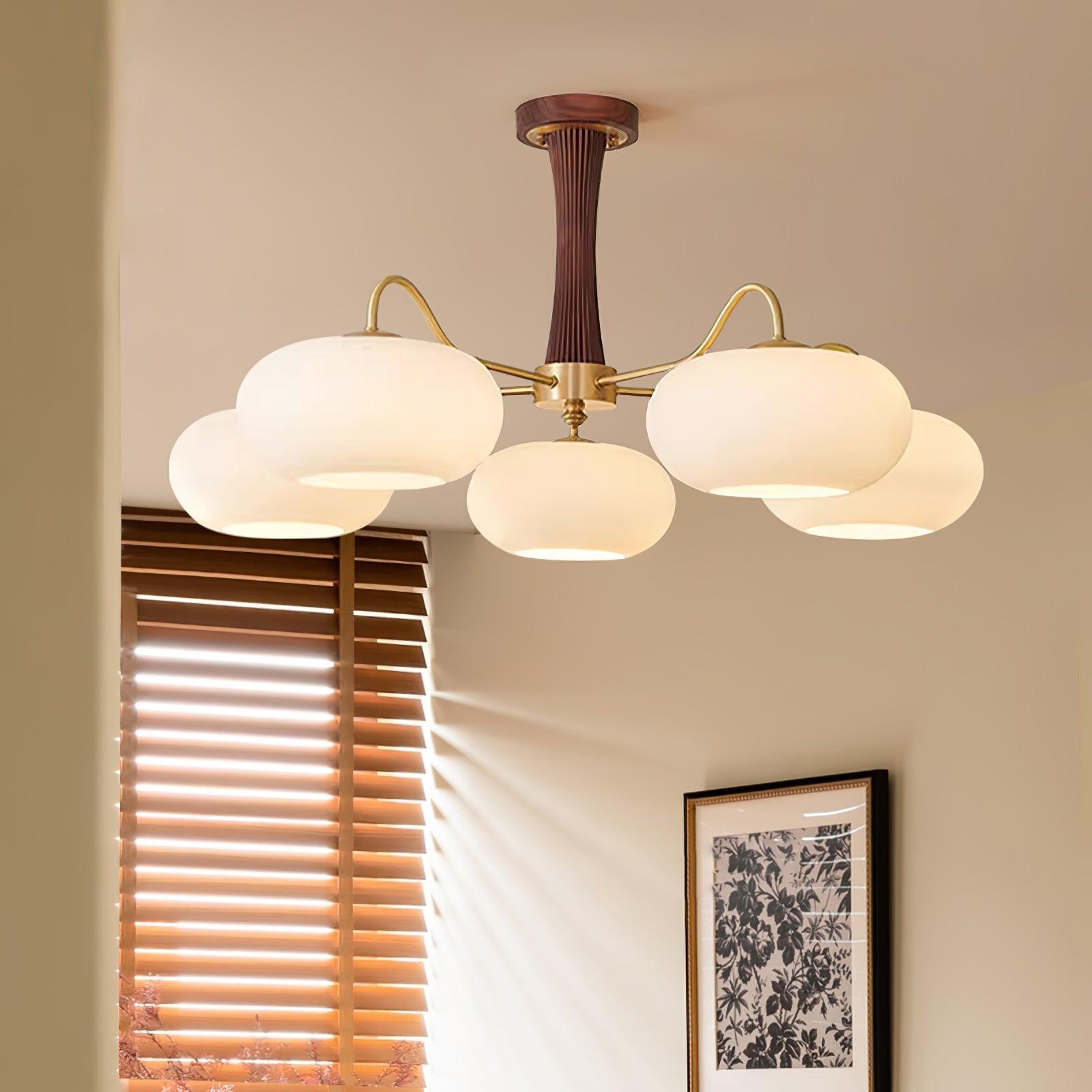 Candy Brass Wooden Persimmon Mid-Century Retro Glass Chandeliers