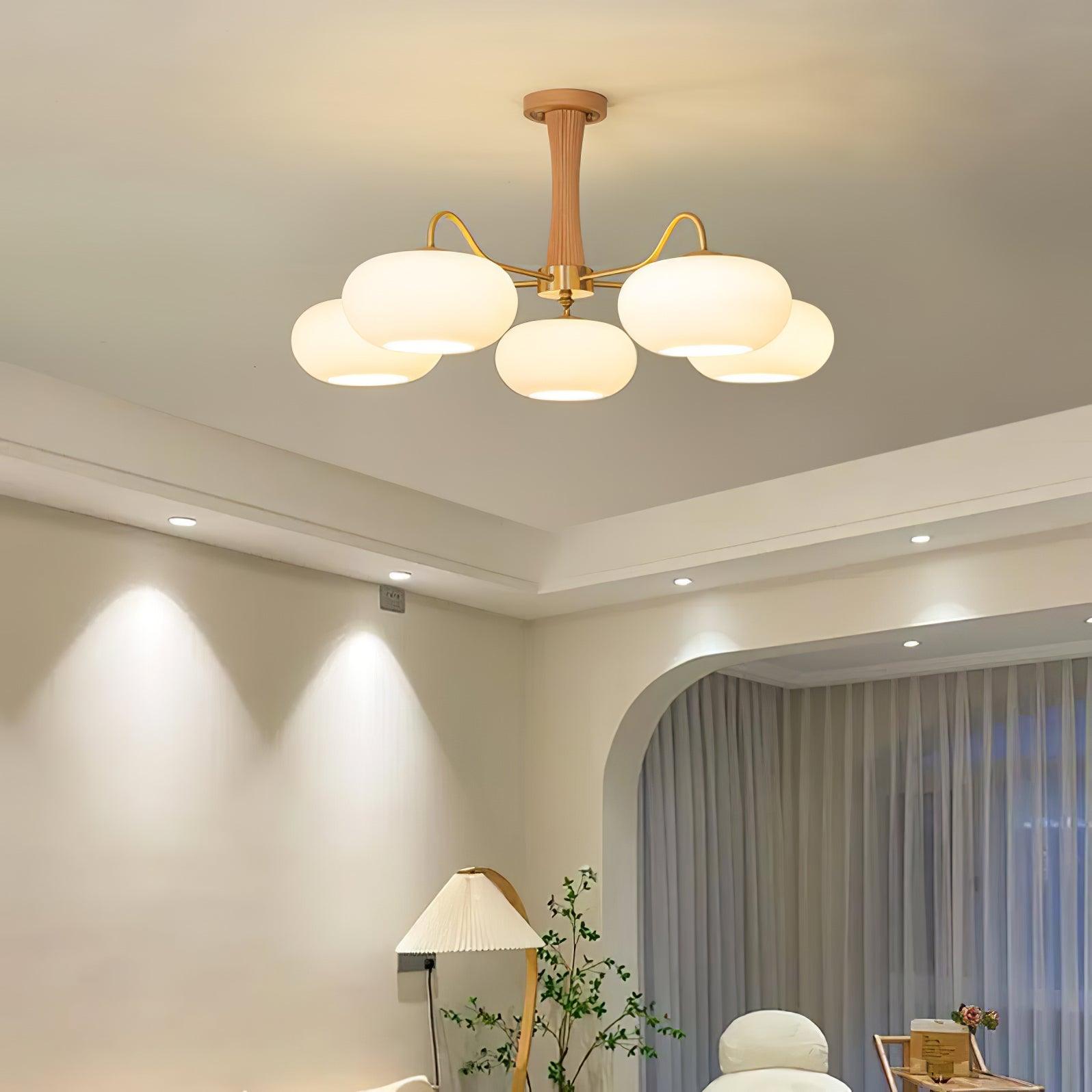 Candy Brass Wooden Persimmon Mid-Century Retro Glass Chandeliers