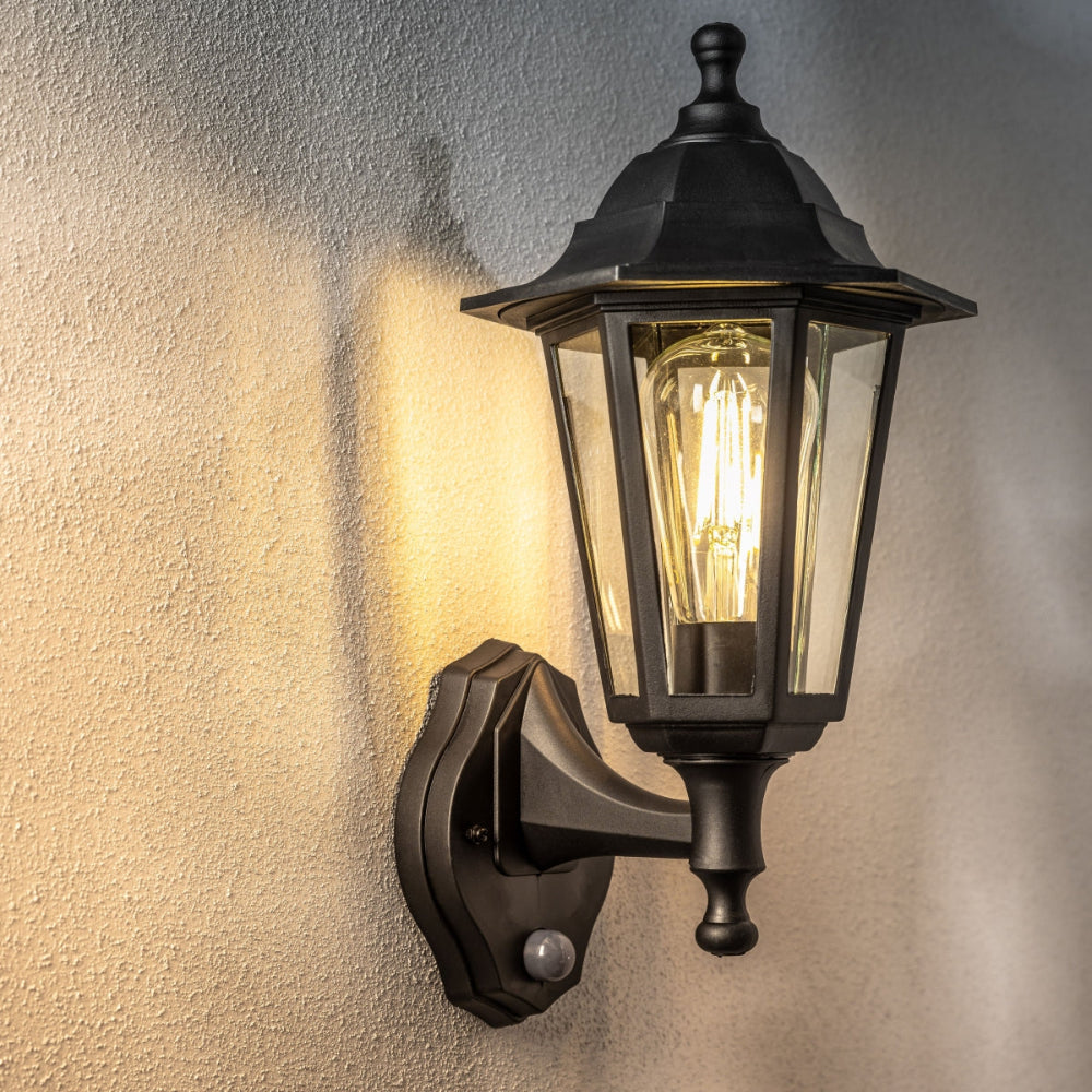 Traditional Outdoor Wall Light with Sensor Durable Black Finish