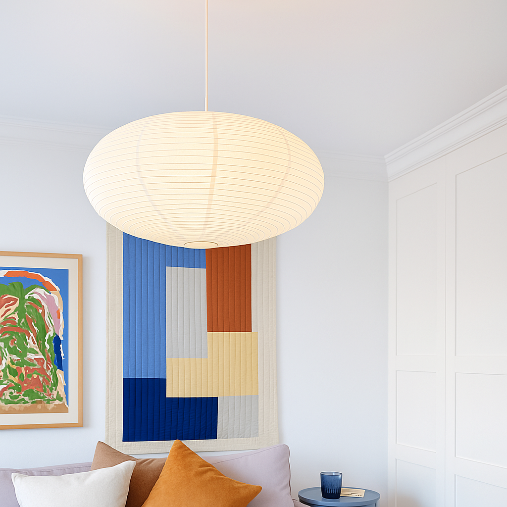 Paper hanging lamp in oval shape