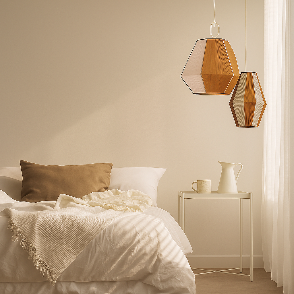 Handwoven cotton pendant lamp in geometric design