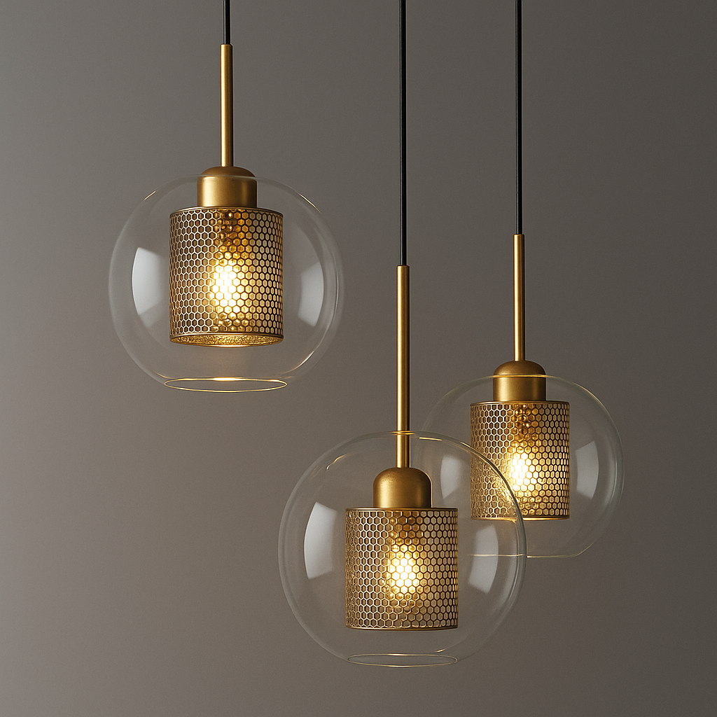 Thatcher glass pendant lamp with brass detail
