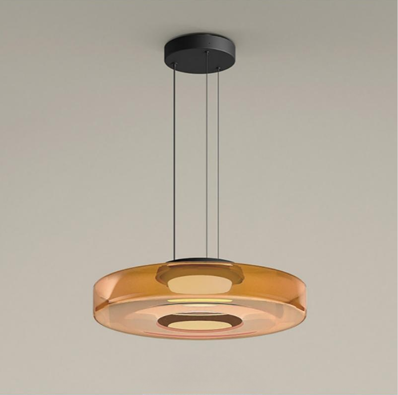 Layered Glass Living Room Pendant Light with Modern Halo Design