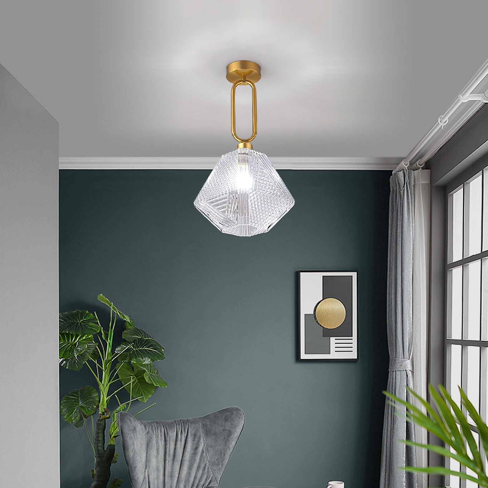 Vintage Diamond Cut Ceiling Light Luxury Art Deco Style