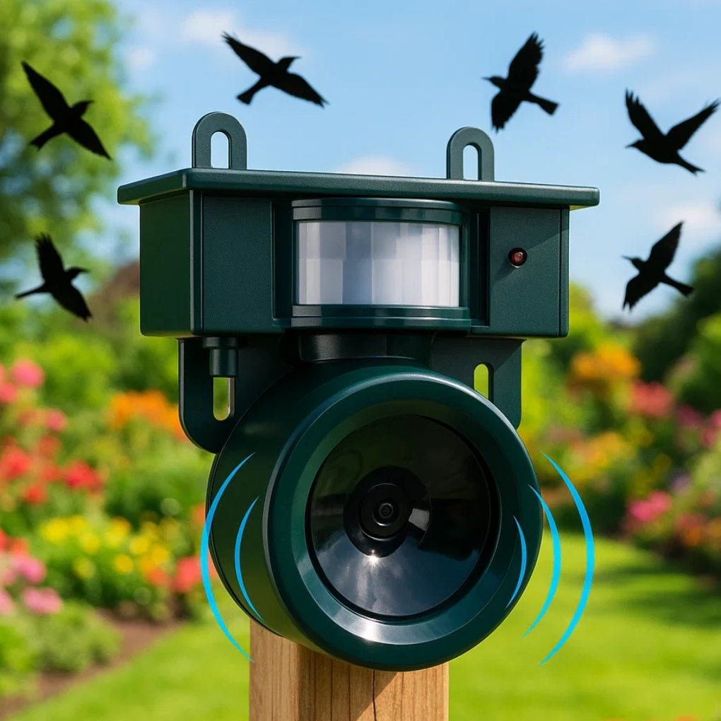 Solar Motion Bird Scarer Intelligent Sound & Ultrasonic Deterrent for Pigeons and Crows