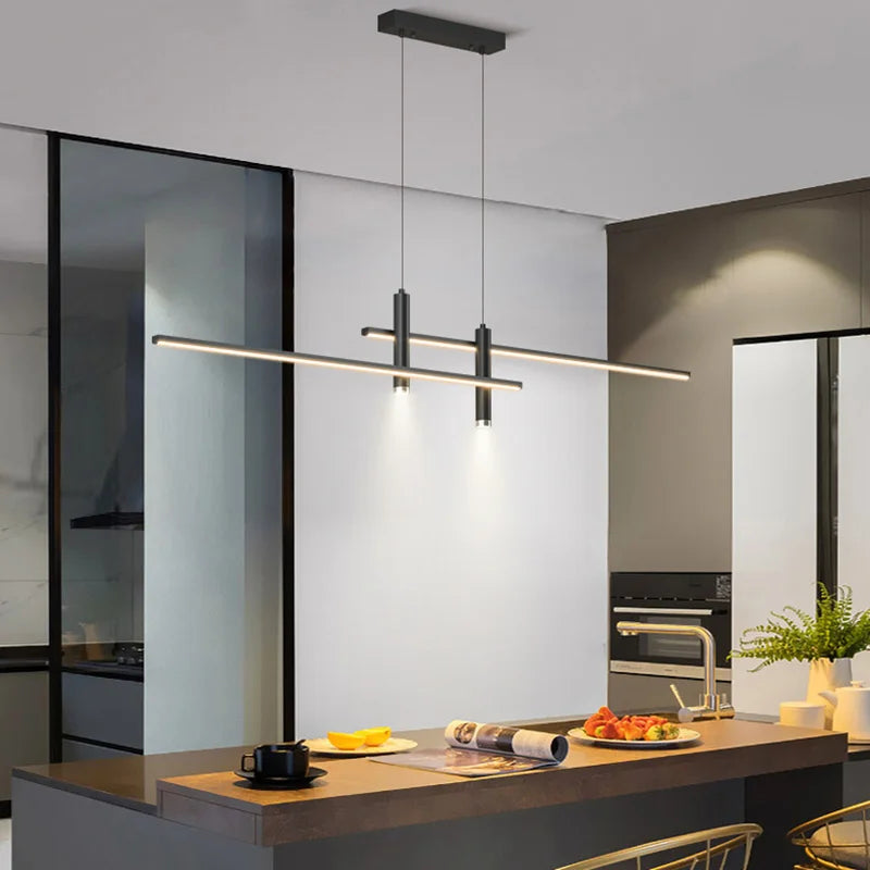 Linear glow pendant lamp for above the dining table