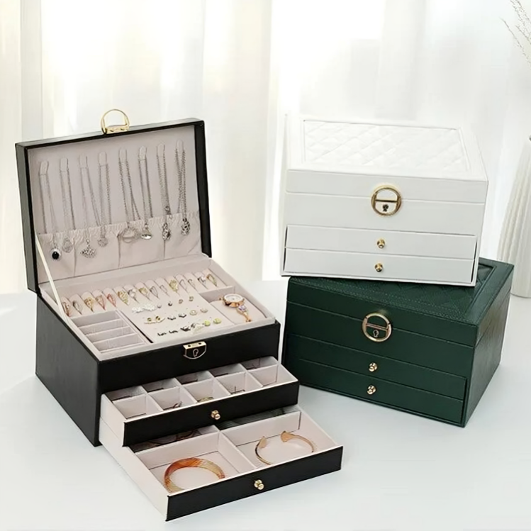 Luxury Jewelry Organizer Box Multi-Tier Storage with Drawers for Accessories