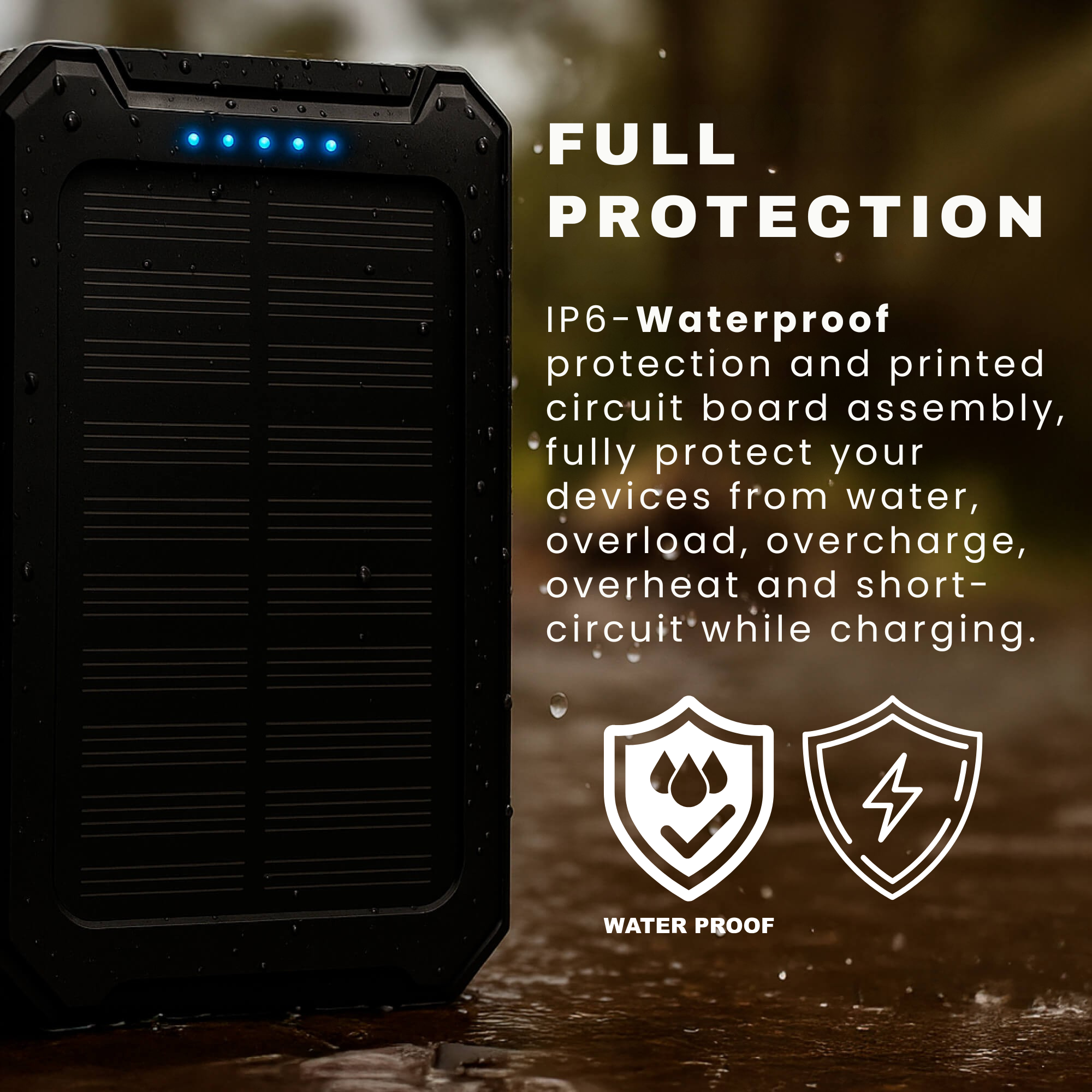 20000mAh Solar Power Bank Waterproof Portable Dual-USB Charger