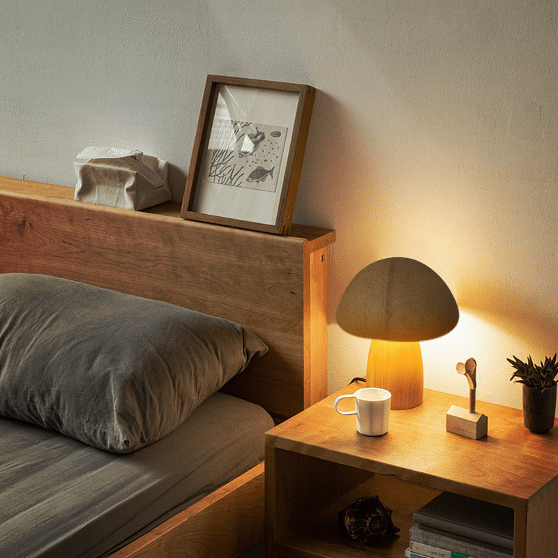 Rechargeable Wooden Mushroom Table Lamp Touch LED Light