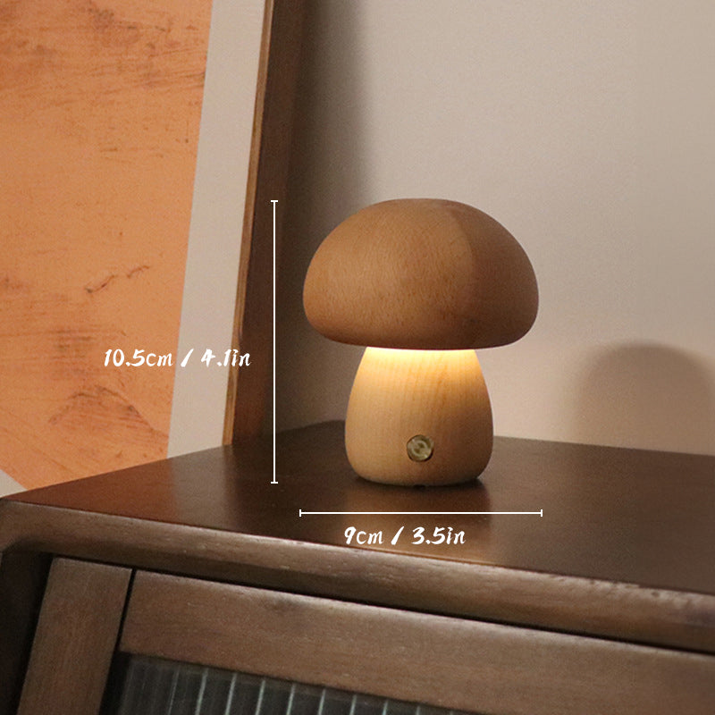 Rechargeable Wooden Mushroom Table Lamp Touch LED Light
