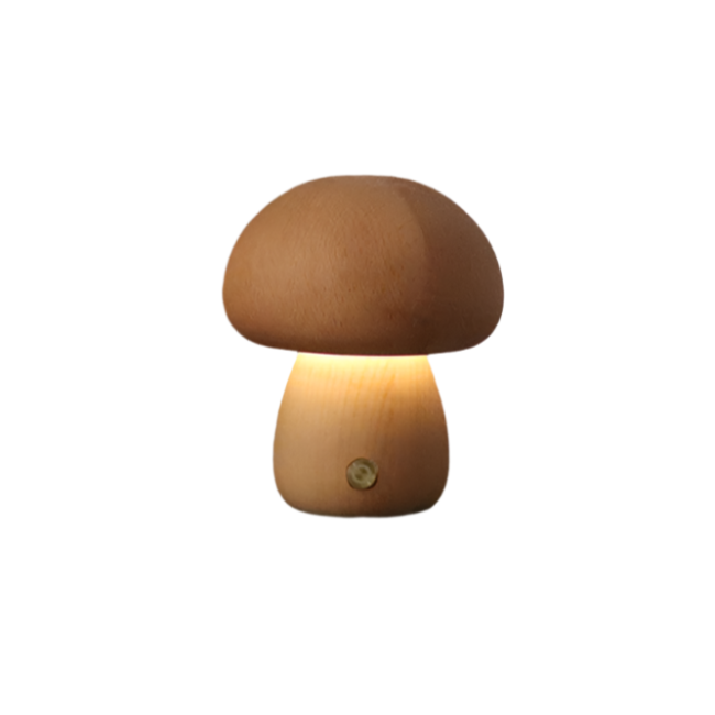 Rechargeable Wooden Mushroom Table Lamp Touch LED Light