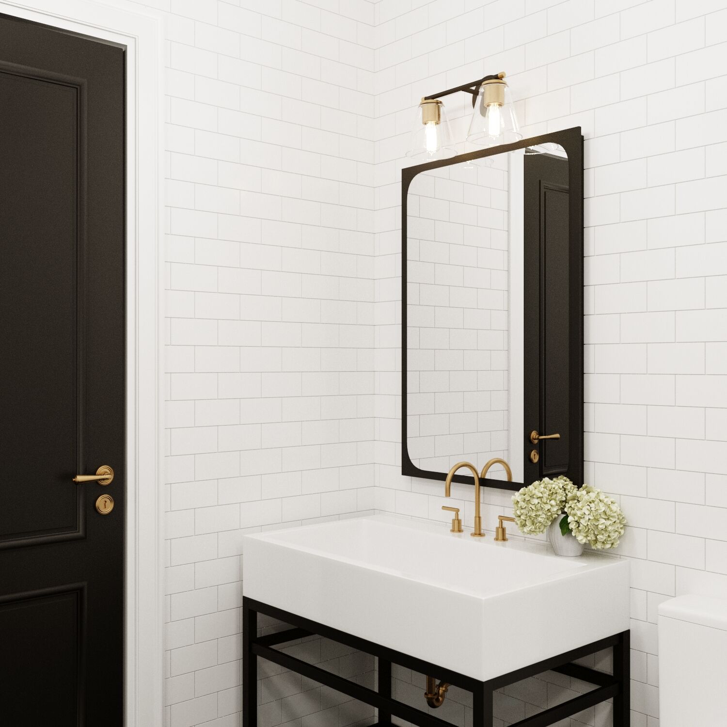 Wall lamp with two glass shades and brass accents