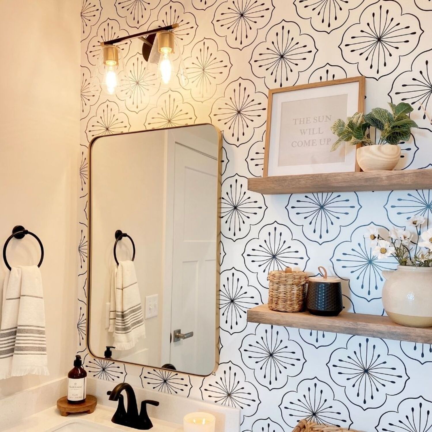 Wall lamp with two glass shades and brass accents
