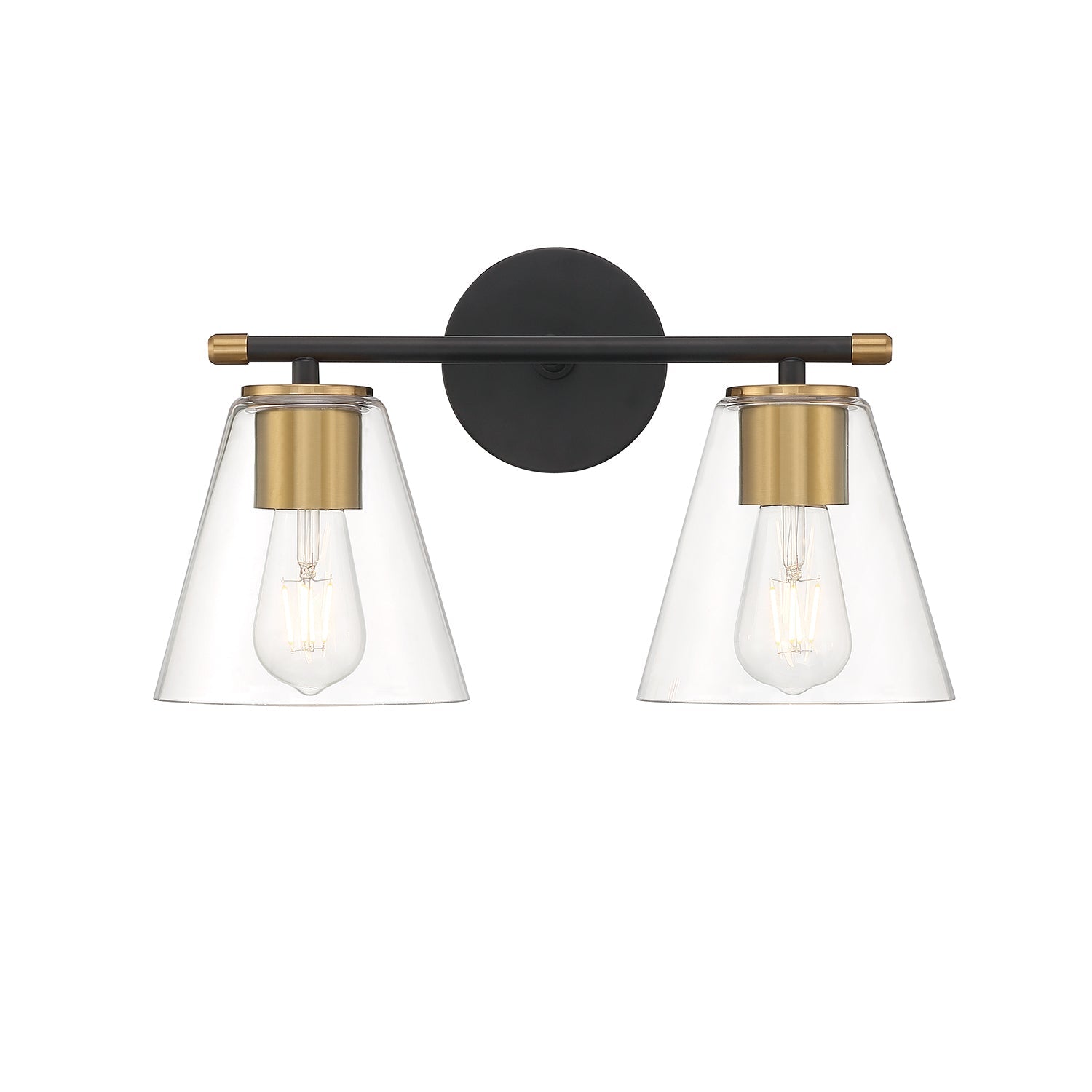 Wall lamp with two glass shades and brass accents