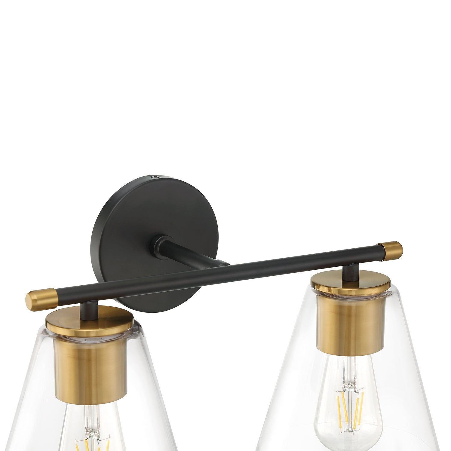 Wall lamp with two glass shades and brass accents