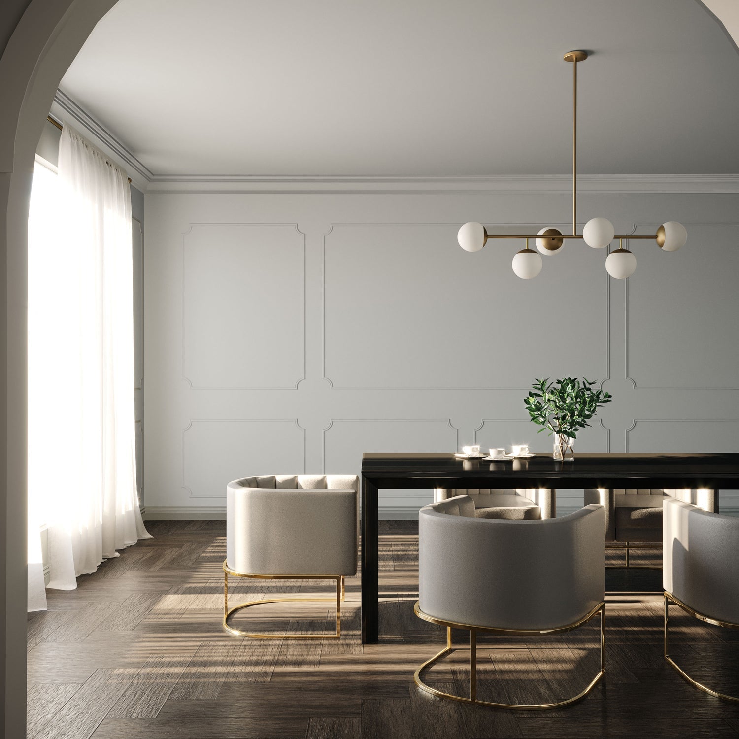 Hanglamp met zes bollen en metalen accenten