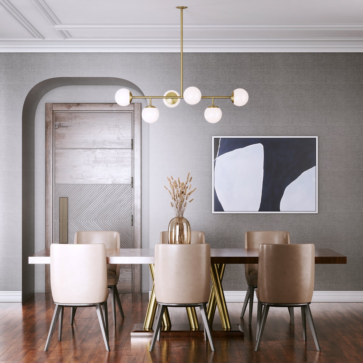 Hanglamp met zes bollen en metalen accenten