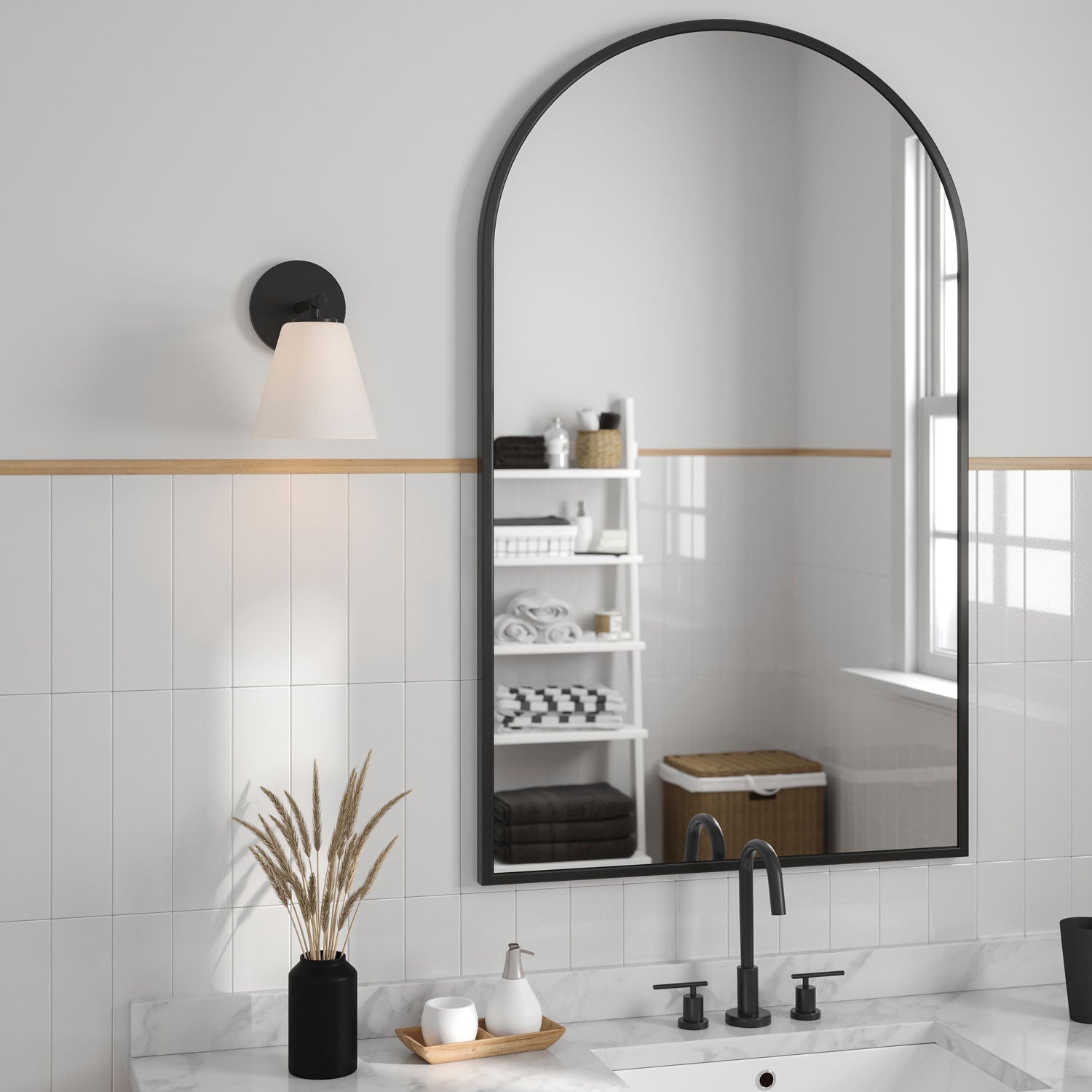 Wall lamp with matte black finish and opal glass