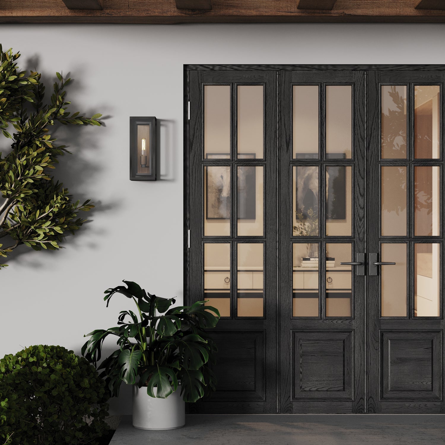 Wall lamp with double frame and glass finish
