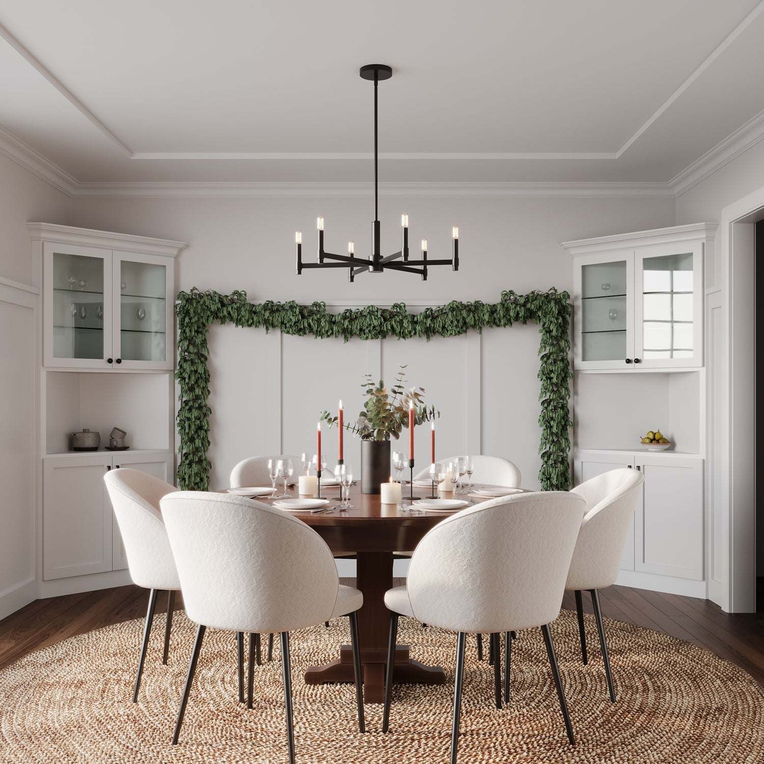 Industrial pendant lamp with six arms in a round arrangement