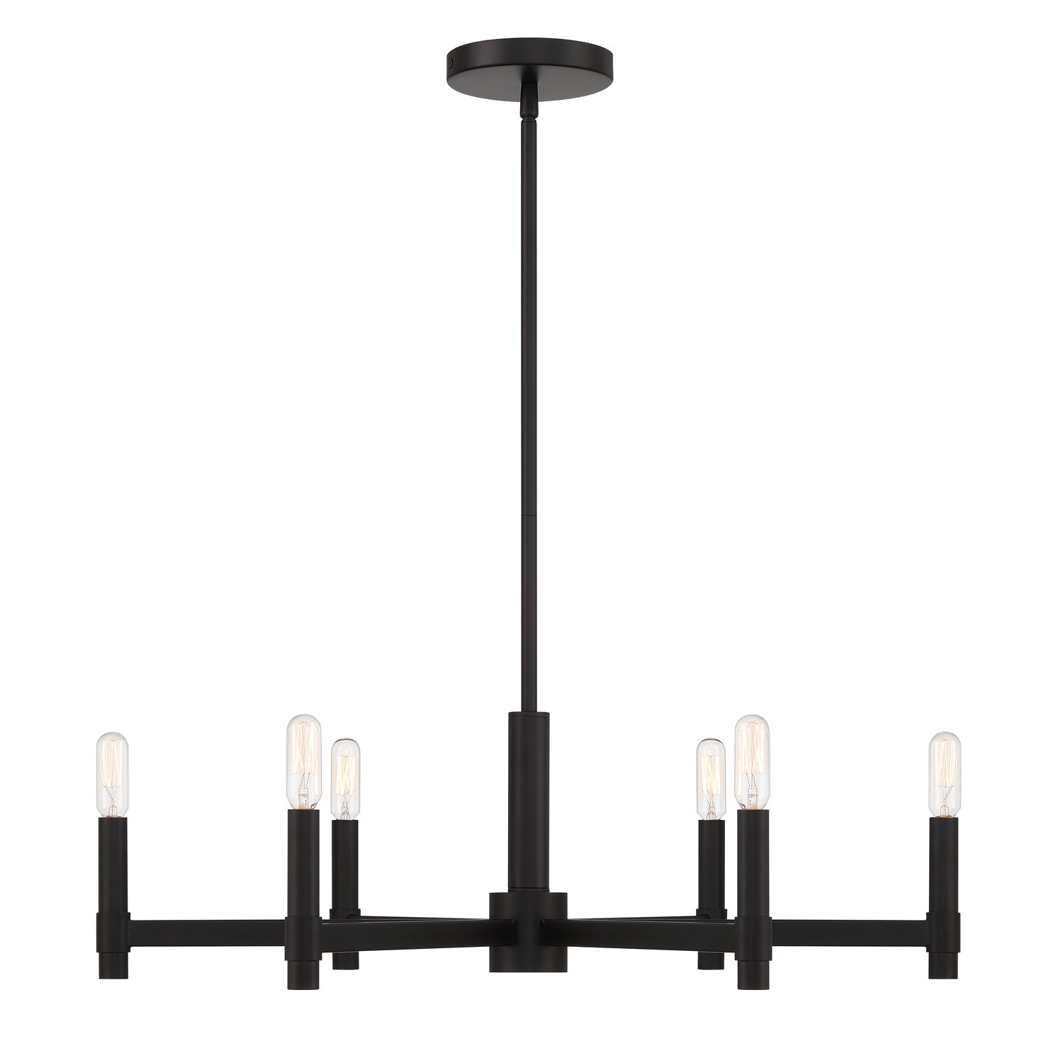 Industrial pendant lamp with six arms in a round arrangement