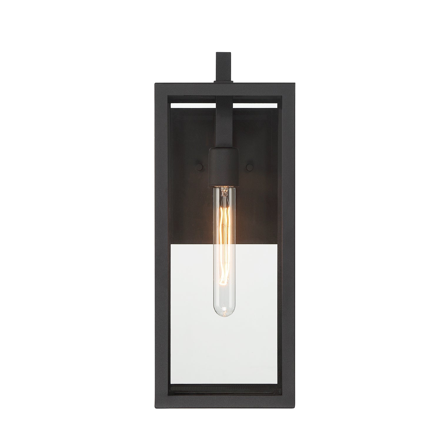 Wall lamp with glass panels and black metal frame