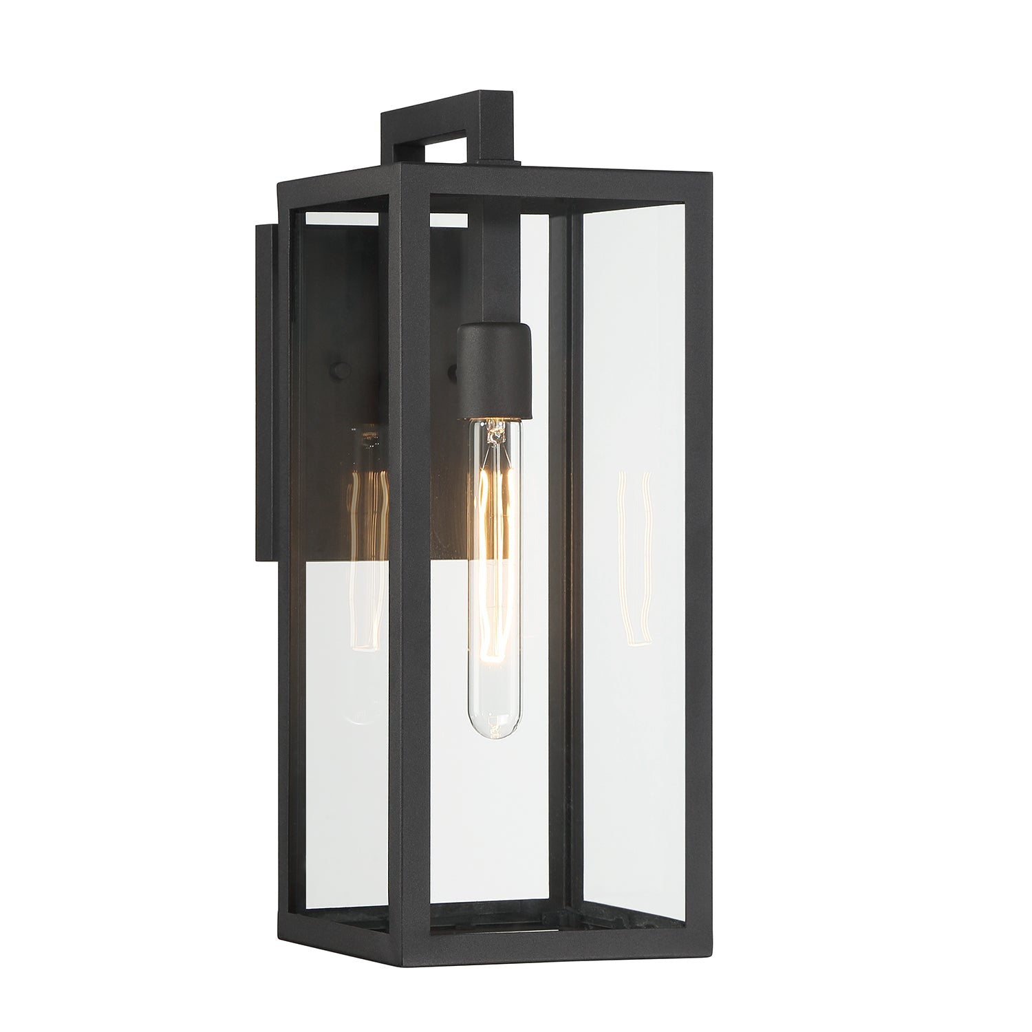 Wall lamp with glass panels and black metal frame