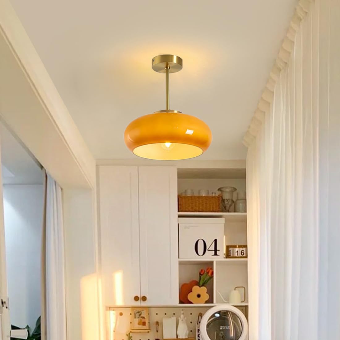 Modern Warm Tinted Round Ceiling Light for Living Room and Bedroom