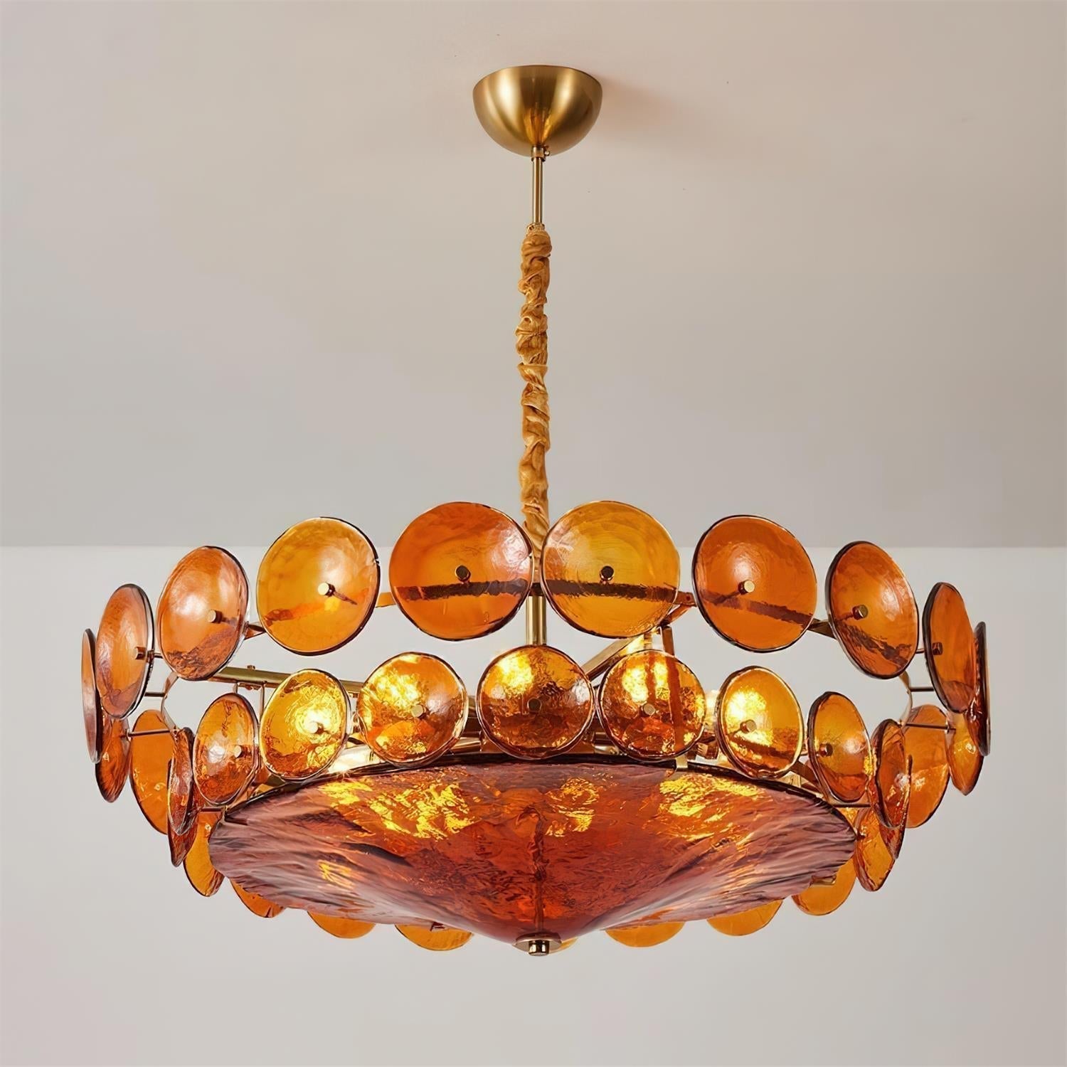 Amber Glass Mid-Century Retro Glass Chandeliers