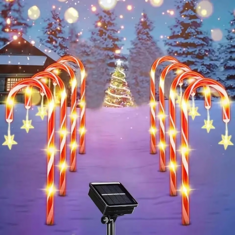 Solar Candy Cane Outdoor Christmas Lights with Festive Multi-Mode Holiday Glow