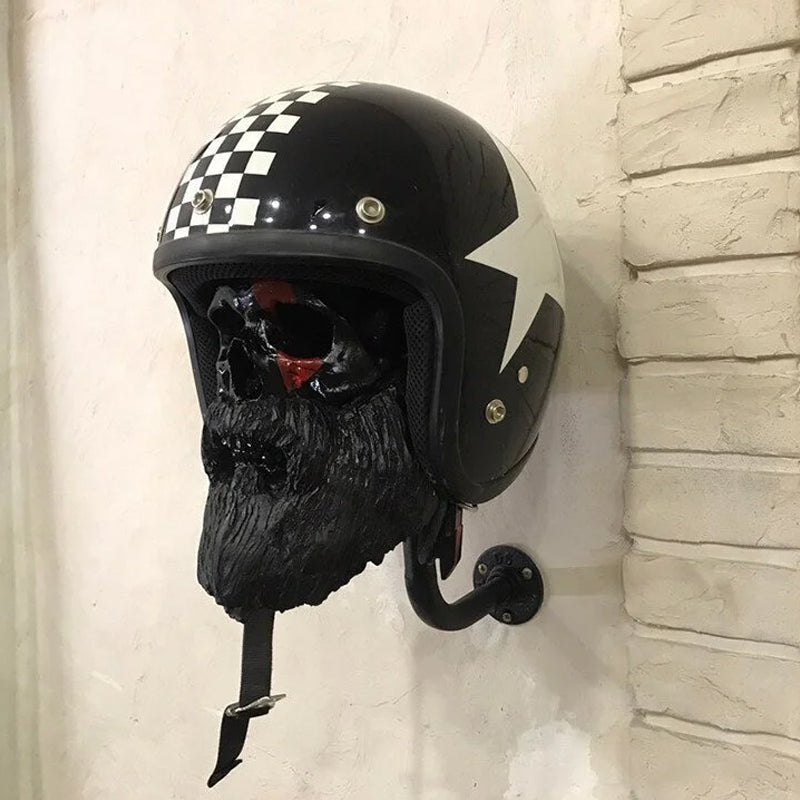 Wandhouder in schedelvorm voor motorhelmen